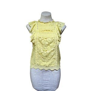 Maeve Yellow Lace Eyelet Ruffle Victorian Style Sleeveless Blouse Bridgerton